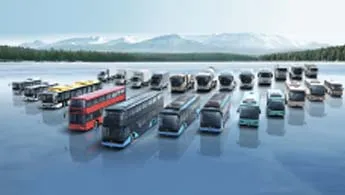 A fleet of BYD electric buses and commercial vehicles
