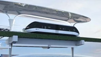 A BYD SkyRail elevated monorail train on its guideway